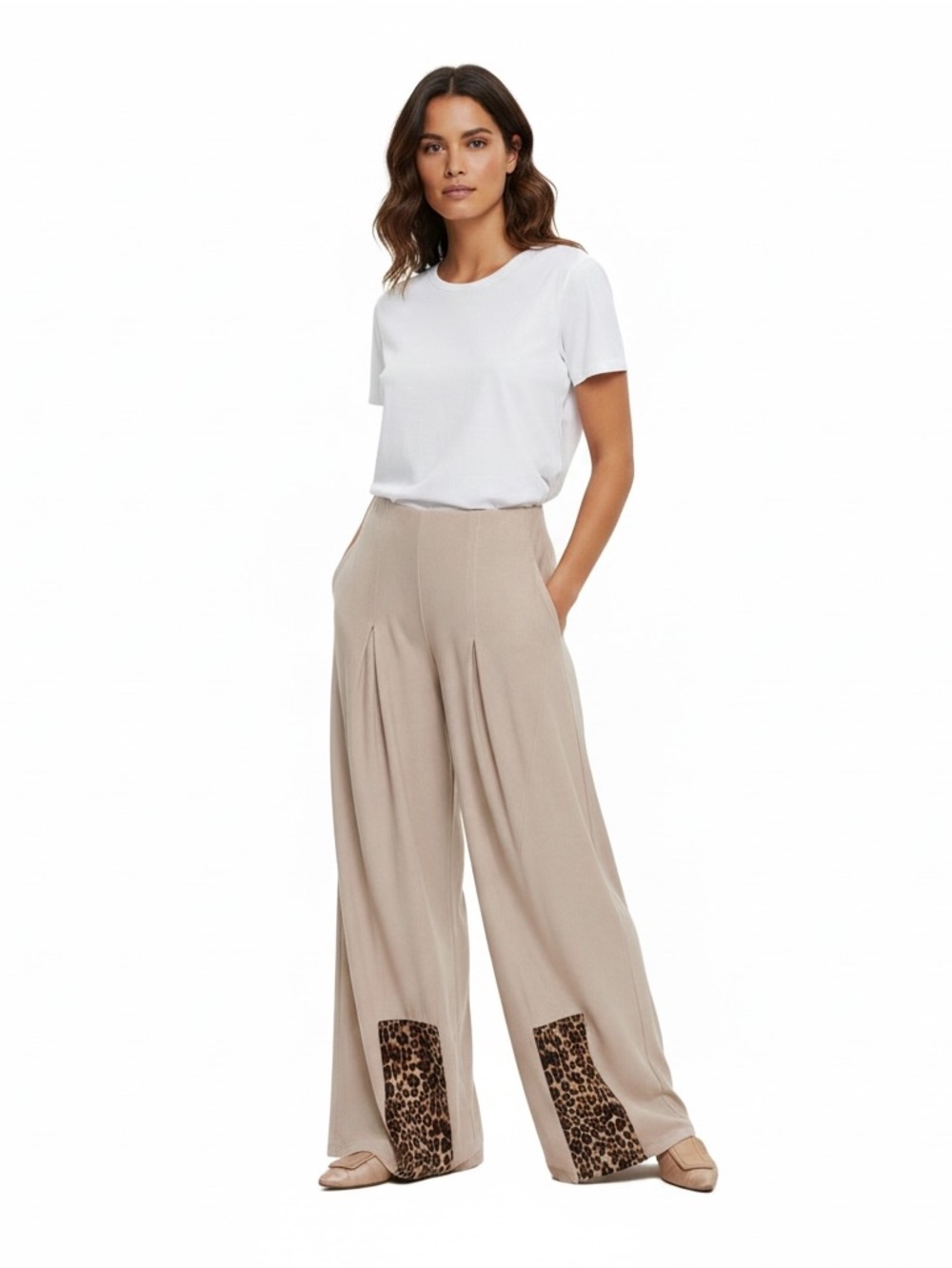 POL Wide Leg Palazzo Pants with Leopard Print Panels Bottom of Leg!